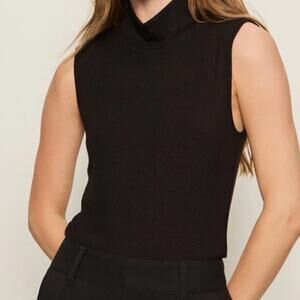 Sanctuary Small Black Ribbed Mock Neck Sleeveless Top Rayon Spandex